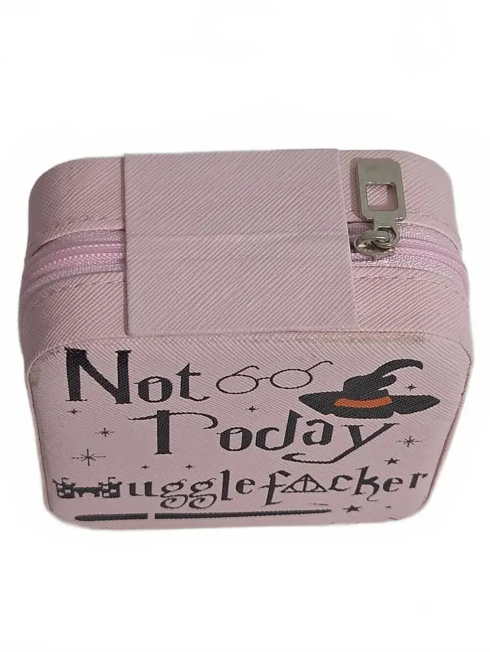 Pink Jewelry Organizer Case with 'Not Today Mugglefacker' Design